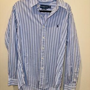 Ralph Lauren Men's Blue and White Striped Shirt